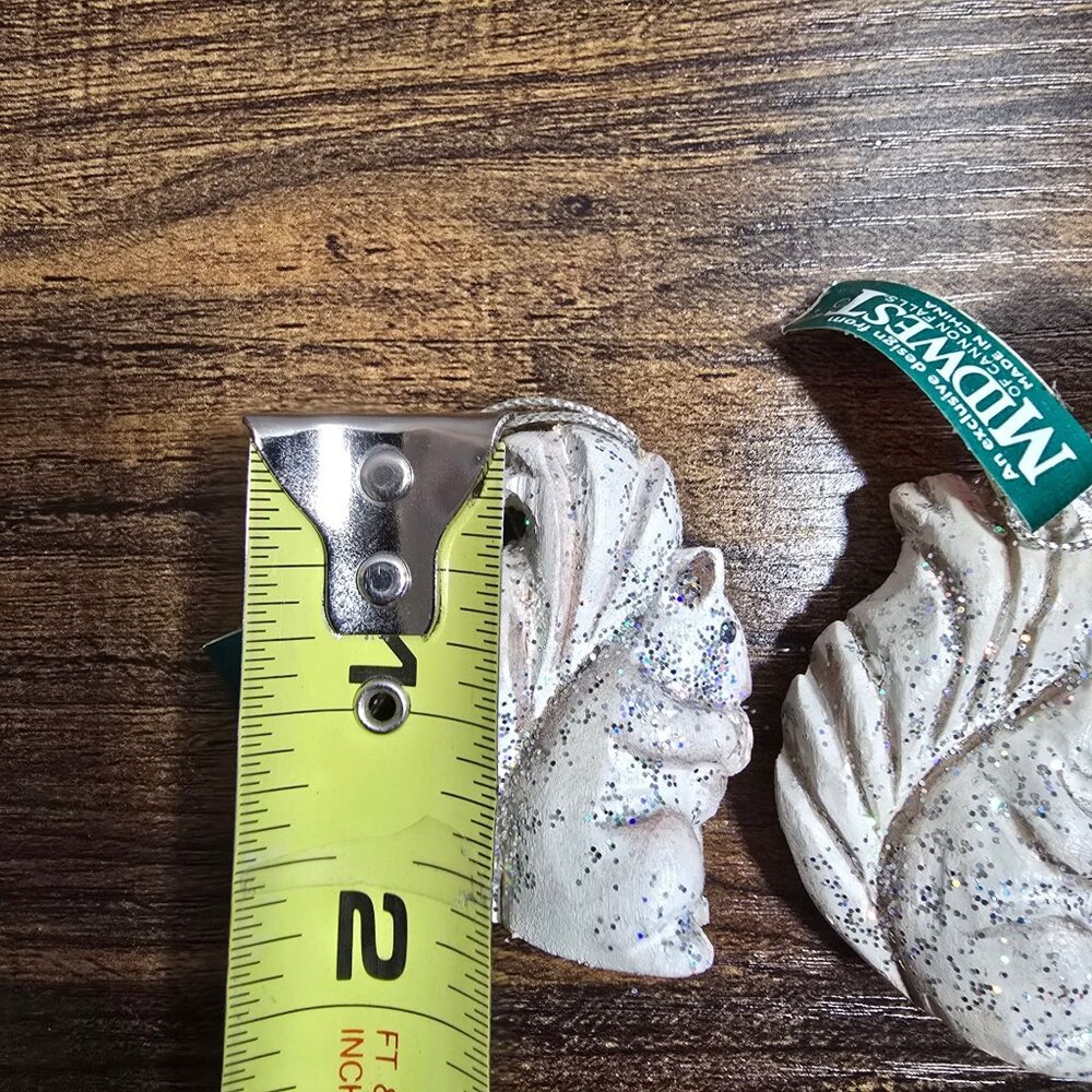 Set of 3 Squirrel Ornaments White Glitter Christmas Winter Midwest Canon Falls - Picture 12 of 13